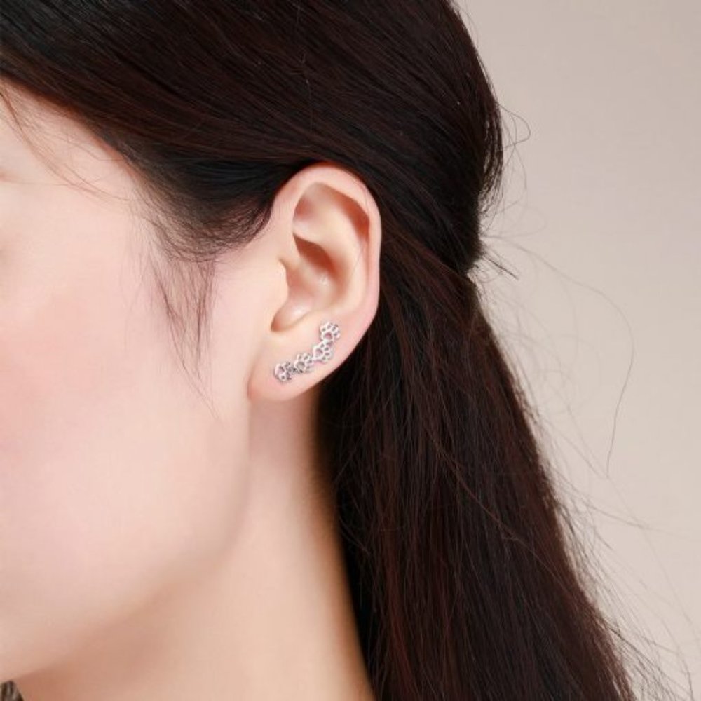 Cat Dog Paw Ear Crawler Earrings Sterling Silver